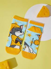 TOM & JERRY X SHEIN 2pairs Women Cartoon Cat & Mouse Pattern Cute Ankle Socks For Daily Life - Multicolor - View 8