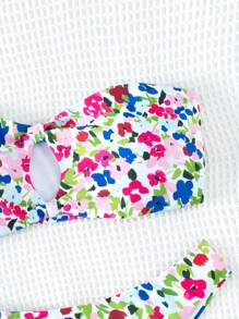 SHEIN Floral Print Bandeau Bikini Set For Summer Beach - Multicolor - View 4