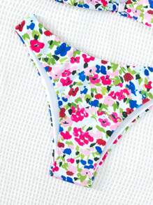 SHEIN Floral Print Bandeau Bikini Set For Summer Beach - Multicolor - View 5