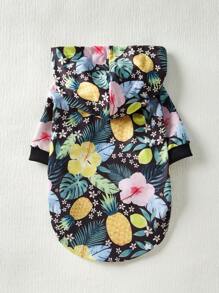 Doodleandpattern 1入組織物花和鳳梨樣式寵物連帽衫適用於狗狗和貓適用於寒冷天氣 - 彩色 - 查看 4