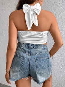 SHEIN Holidaya Plus Contrast Lace Halter Top - White - View 2