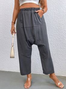 SHEIN Clasi 大碼素色哈倫褲 - 深灰色 - 查看 1