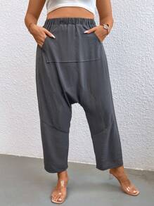 SHEIN Clasi 大碼素色哈倫褲 - 深灰色 - 查看 3