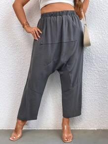 SHEIN Clasi 大碼素色哈倫褲 - 深灰色 - 查看 4