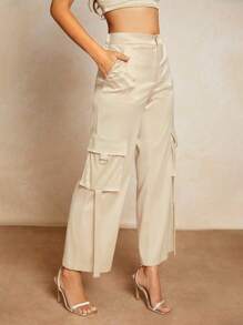 SHEIN BAE Flap Pocket Side Cargo Trousers - Apricot - View 6
