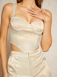 SHEIN BAE Solid Bustier Wide Straps Top - Beige - View 5