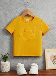 SHEIN Young Boys' Cartoon Yellow Expression Face 3d Printing Personalized T-Shirt - Yellow - View 1
