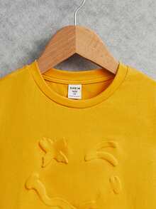 SHEIN Young Boys' Cartoon Yellow Expression Face 3d Printing Personalized T-Shirt - Yellow - View 4