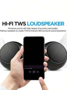 迷你便攜式音箱| 360 度高清環繞聲和增強立體聲低音 |小而大聲的無線揚聲器| TWS 配對 |金屬外殼 - 黑色 - 查看 2