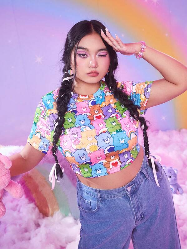 ROMWE X Care Bears Plus Cartoon Graphic Crop Tee