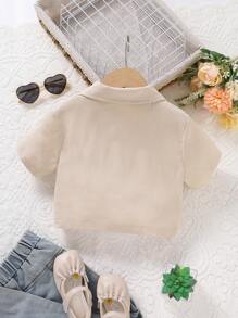 小女童西裝領前紐扣襯衫 - 杏色 - 查看 2