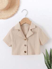 小女童西裝領前紐扣襯衫 - 杏色 - 查看 4