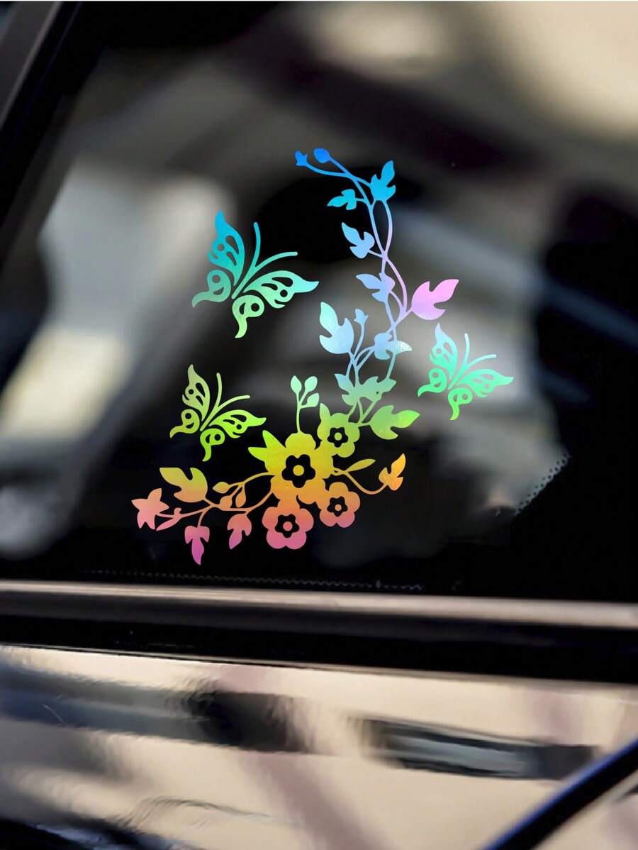 Adhesivo para coche estampado floral y mariposa - Multicolor - Ver 1