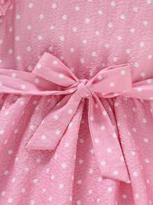 SHEIN 小女童波點圖案荷葉邊繫腰帶連衣裙 - 粉色 - 查看 5