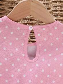 SHEIN 小女童波點圖案荷葉邊繫腰帶連衣裙 - 粉色 - 查看 6