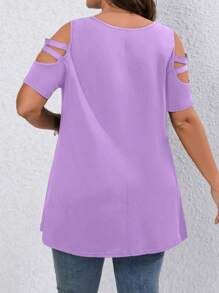 SHEIN LUNE Áo thun Plus size Cắt ra Nhẫn Dây kéo màu trơn Giải trí - Màu tím - Xem 2