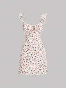 SHEIN MOD 碎花前繫帶荷葉邊連衣裙 - 彩色 - 查看 1