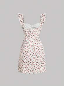 SHEIN MOD 碎花前繫帶荷葉邊連衣裙 - 彩色 - 查看 2