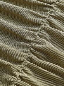 SHEIN MOD Áo thun nữ Xù Buộc lại Xù nhỏ màu trơn Giải trí - Màu xanh Ô liu - Xem 4