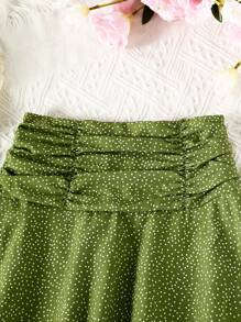小女童波卡圓點褶邊半身裙 - 綠色 - 查看 4