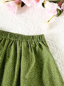 小女童波卡圓點褶邊半身裙 - 綠色 - 查看 5