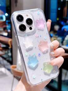 1pc Glow-In-The-Dark Colorful Star Transparent Cute Phone Case Suitable For IPhone 16, 17, 17 Air, 16e, 16 Pro Max, 15, 14, 13, 12, 11, 12 Mini, 11 Mini, 7, 8 Plus Phone Protective Cover