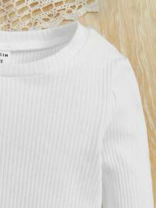 SHEIN 2pcs/Set Baby Girl Casual Knitted Solid Color Long Sleeve Bodysuit With Open Crotch - Multicolor - View 3