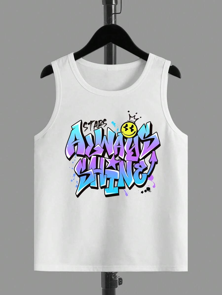 cậu bé mười hai Slogan & Mặt in hoạt hình Áo ba lỗ - trắng - Xem 1