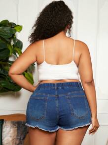 SHEIN CURVE+ Plus Button Front Raw Hem Denim Skort