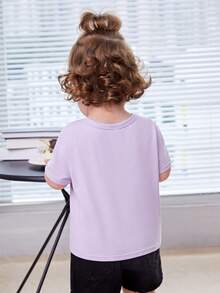 SHEIN Baby Letter Pattern Tee - Lilac Purple - View 2