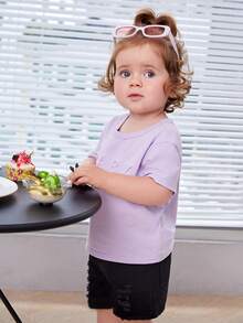 SHEIN Baby Letter Pattern Tee - Lilac Purple - View 5