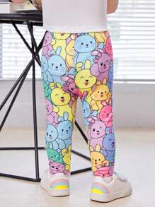 Babygirl Casual Versatile Cute Cartoon Pattern Elastic Waist Skinny Pants - Multicolor - View 2