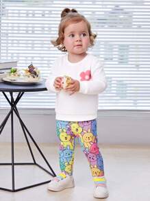 Babygirl Casual Versatile Cute Cartoon Pattern Elastic Waist Skinny Pants - Multicolor - View 4