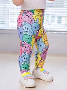Babygirl Casual Versatile Cute Cartoon Pattern Elastic Waist Skinny Pants - Multicolor - View 5