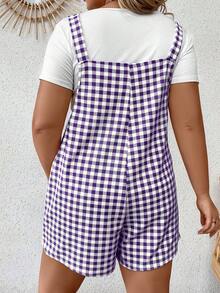 SHEIN LUNE 大碼雙色格子背帶連體短褲不帶T恤 - 紫色 - 查看 2