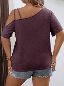 SHEIN LUNE Plus Heart Print Asymmetrical Neck Tee For Summer - Purple - View 2