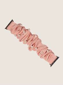 1入組女士粉色人造珍珠裝飾大腸髮圈設計時尚織物錶帶38/40/41/42/44/45/49mm適用於Apple WatchUltra/SE/8/7/6/5/4/3/2/1 - 橘色 - 查看 2