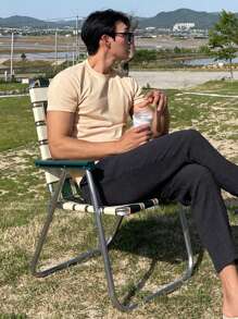 DAZY Men's Solid Color Round Neck Short Sleeve Casual Versatile T-Shirt - Beige - View 5