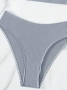 條紋圖案荷葉邊比基尼泳裝 - 藏蓝色 - 查看 6