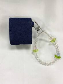 Ins Sweet 和 Cool 女孩刺繡牛仔 Airpods 保護殼，粉紅心形和星星設計，兼容 Airpods Pro/2/3，Apple 耳機保護套帶肩帶 - 藏蓝色 - 查看 2