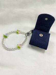 Ins Sweet 和 Cool 女孩刺繡牛仔 Airpods 保護殼，粉紅心形和星星設計，兼容 Airpods Pro/2/3，Apple 耳機保護套帶肩帶 - 藏蓝色 - 查看 3