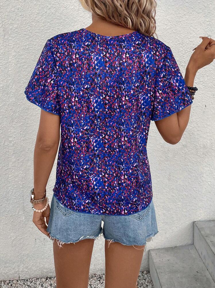 SHEIN LUNE Blouse Imprimé Manches Papillon - Multicolore - Voir 3