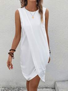 SHEIN LUNE Đầm Bất đối xứng Trọn gói màu trơn Giải trí - trắng - Xem 1