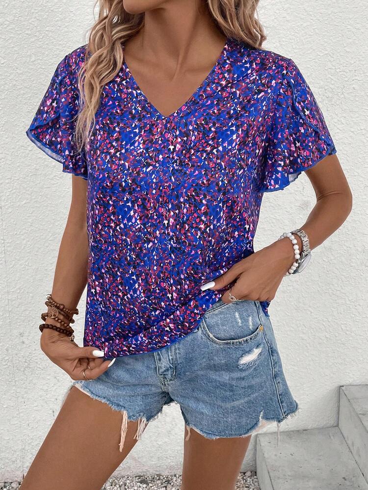 SHEIN LUNE Blouse Imprimé Manches Papillon - Multicolore - Voir 5