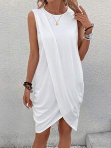 SHEIN LUNE Đầm Bất đối xứng Trọn gói màu trơn Giải trí - trắng - Xem 5