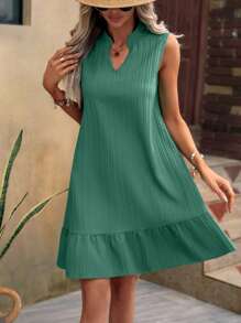Breezaya Đầm xòe cổ xẻ viền bèo cho kỳ nghỉ bãi biển dành cho nữ - Màu xanh Cadet - Xem 3
