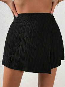 Calvaya Textured Solid Wrap Front Skort