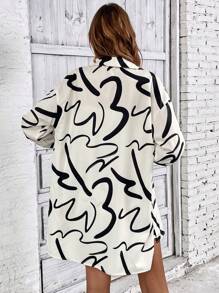 SHEIN LUNE Allover Print Drop Shoulder Shirt & Knot Front Shorts