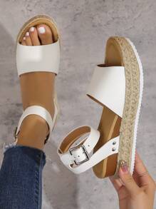 1 đôi sandal nữ đế dày thời trang có khóa cài, đế dày dệt chắc chắn tạo cảm giác thoải mái, phù hợp cho mùa hè, đi chơi và làm việc hàng ngày, sandal đế cao thời trang và tiện dụng, vật dụng cần thiết khi đi du lịch. - trắng - Xem 2