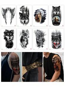 8sheets Wolf Pattern Tattoo Sticker - Multicolor - View 1